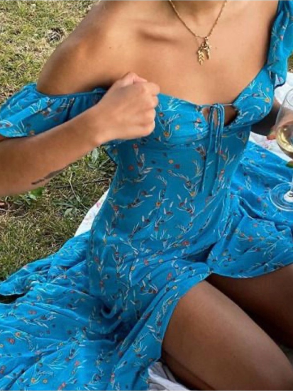 Free People Sunlight Sheer Blue Floral Maxi Dress size XS